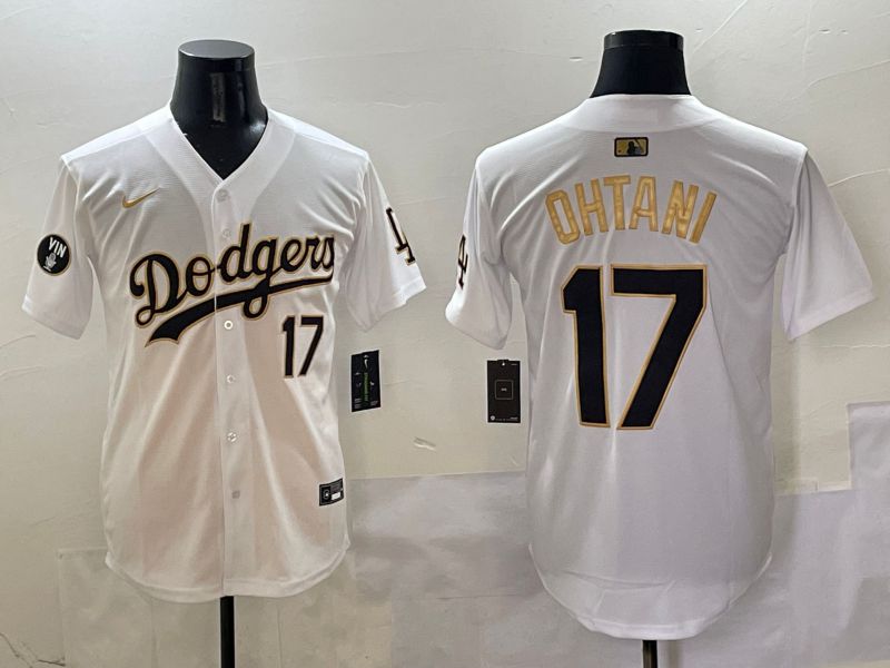Men Los Angeles Dodgers #17 Ohtani White Black Gold Game Nike 2025 MLB Jersey style 16->detroit tigers->MLB Jersey